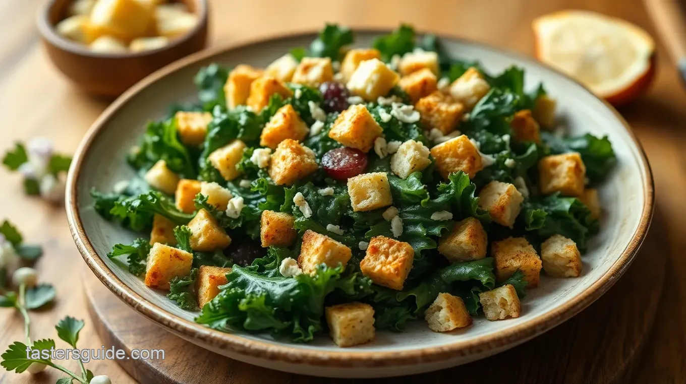 Baked Kale Caesar Salad with Millet Croutons