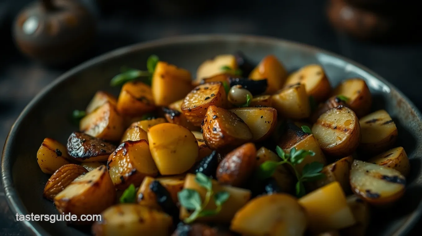 Grilled Potato Salad with Black Garlic Dressing