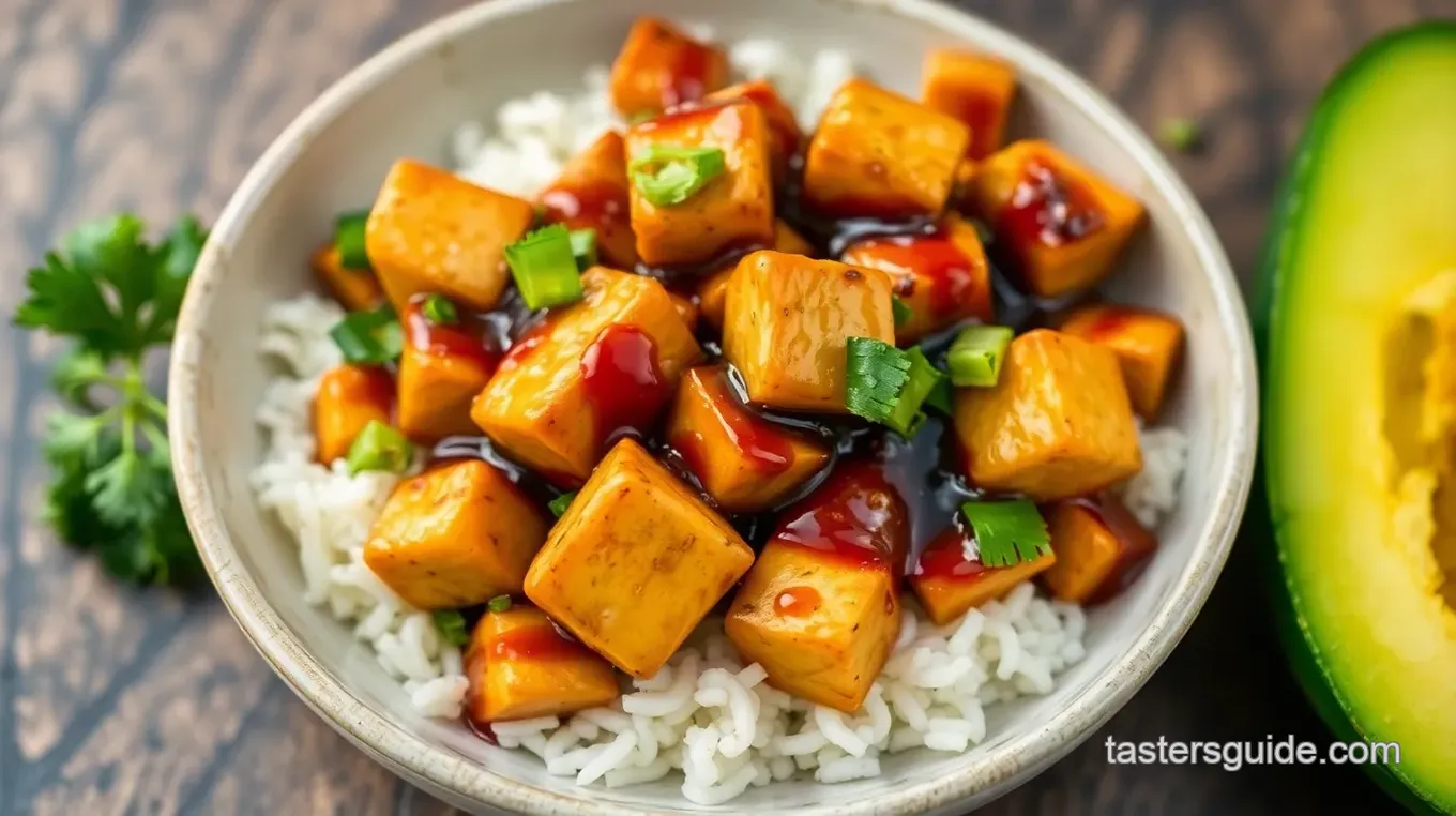 Sticky Glazed Tofu Bowl with Yum Yum Sauce