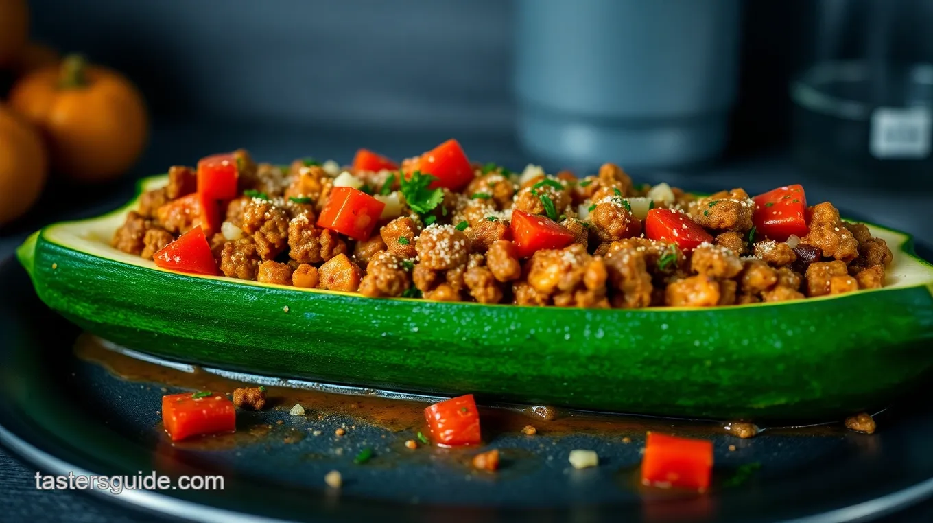 Savory Ground Beef Zucchini Boats