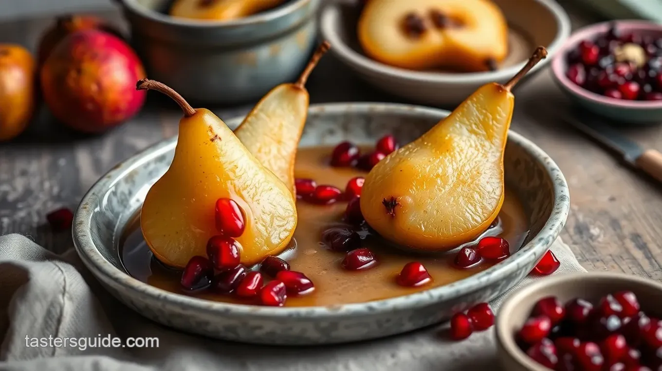 Stovetop Poached Pears with Pomegranate Seeds