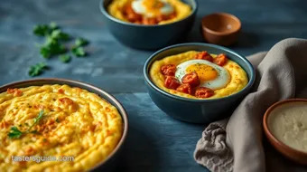 Baked Chorizo Polenta with Creamy Eggs