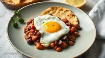 Baked Eggs with Beans & Crispy Tortillas