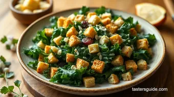 Baked Kale Caesar Salad with Millet Croutons