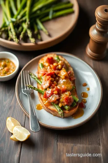 Baked Asparagus Toast with Warm Bacon Vinaigrette presentation