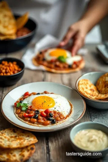 Baked Eggs with Beans & Crispy Tortillas presentation