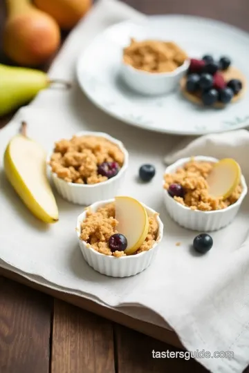 Baked Mini Crumbles with Pears & Berries presentation