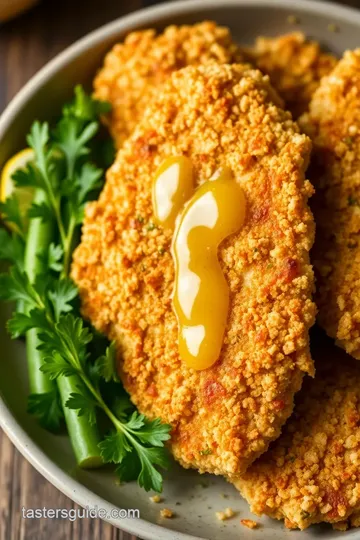 Crispy Lemon Chicken Cutlets with Salmoriglio Sauce presentation