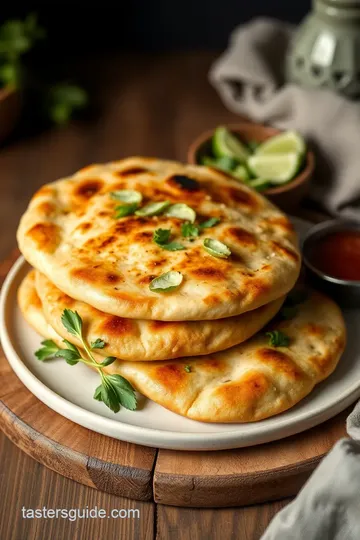 Grilled Naan with Garlic Scape Chutney presentation