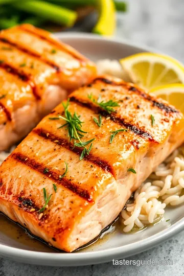 Grilled Salmon with Rice and Green Beans presentation