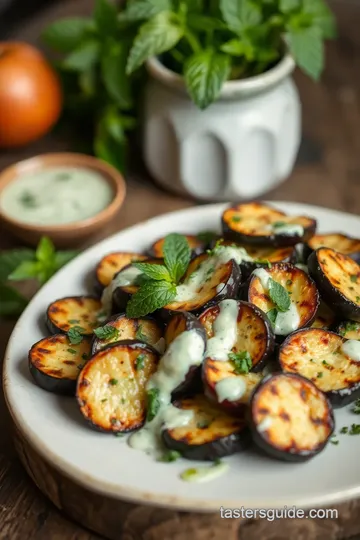 Grilled Eggplant Salad with Mint Dressing presentation