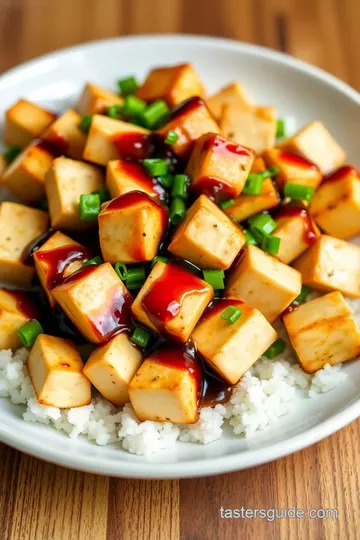 Sticky Glazed Tofu Bowl with Yum Yum Sauce presentation