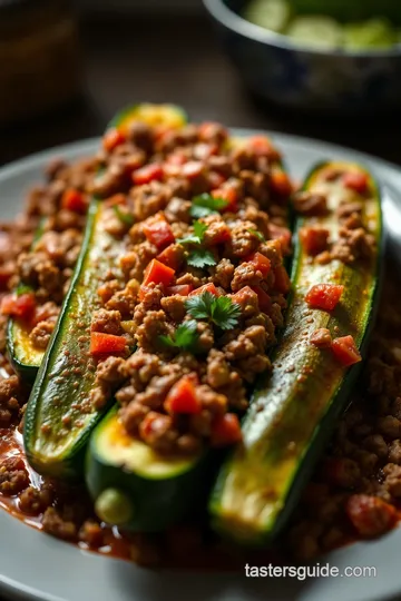 Savory Ground Beef Zucchini Boats presentation