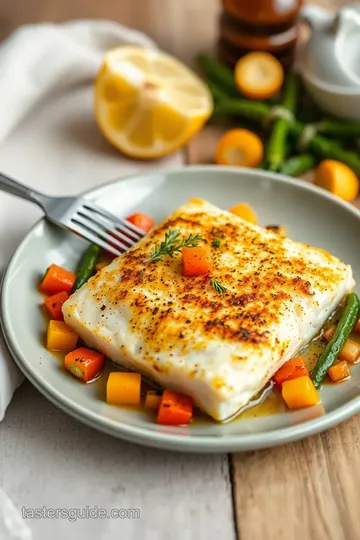 Crispy Cornmeal-Crusted Halibut with Seasonal Veggies presentation