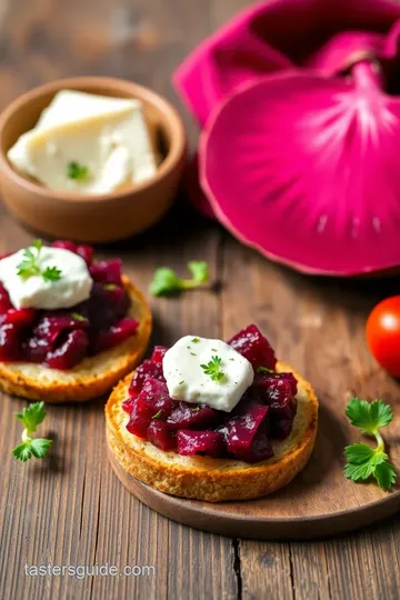 Steamed Beet Bruschetta with Goat Cheese presentation