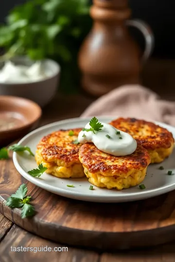 Crispy Corn Fritters with Cilantro Cream presentation