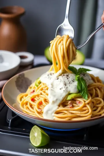 Stovetop Linguine Creamy Avocado Delight presentation