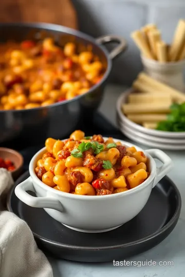 Stovetop Kimchi Chili Mac and Cheese presentation