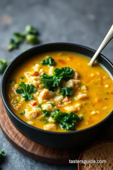 Stovetop Turkey Rice Soup with Kale presentation